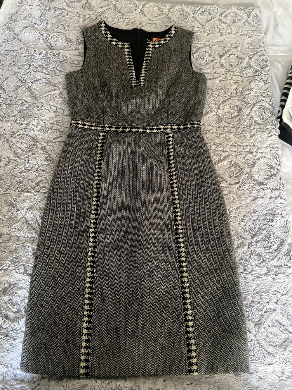 Tory Burch Gray Tweed Sheath Dress with Contrast Trim